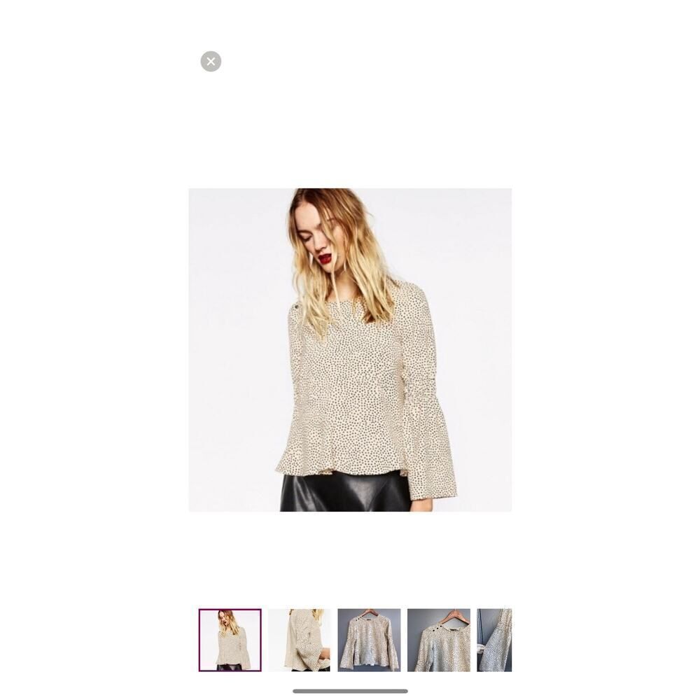 Zara Beige Dot Bell Sleeve Top Size Medium - Picture 7 of 7